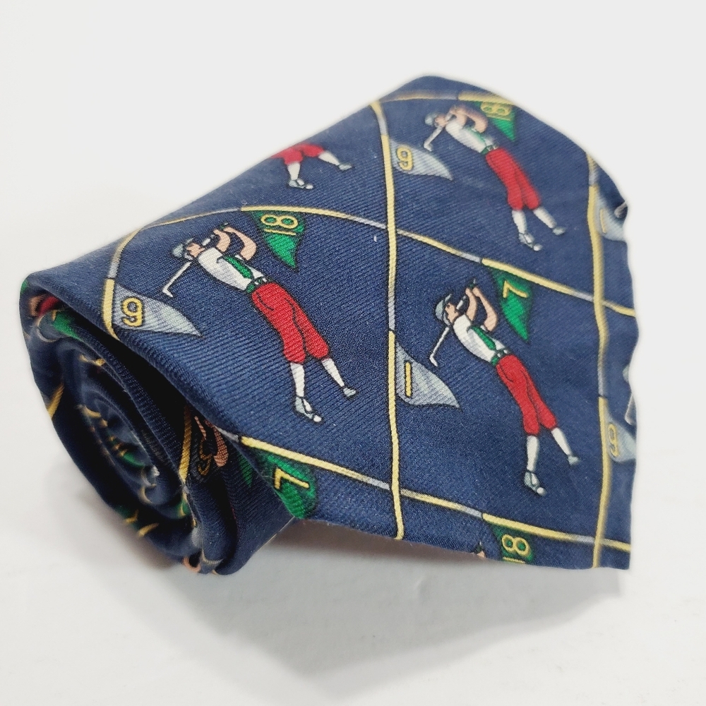 LT Designs Blue Geometric Golf Theme Men's Silk Necktie 57x3.5"